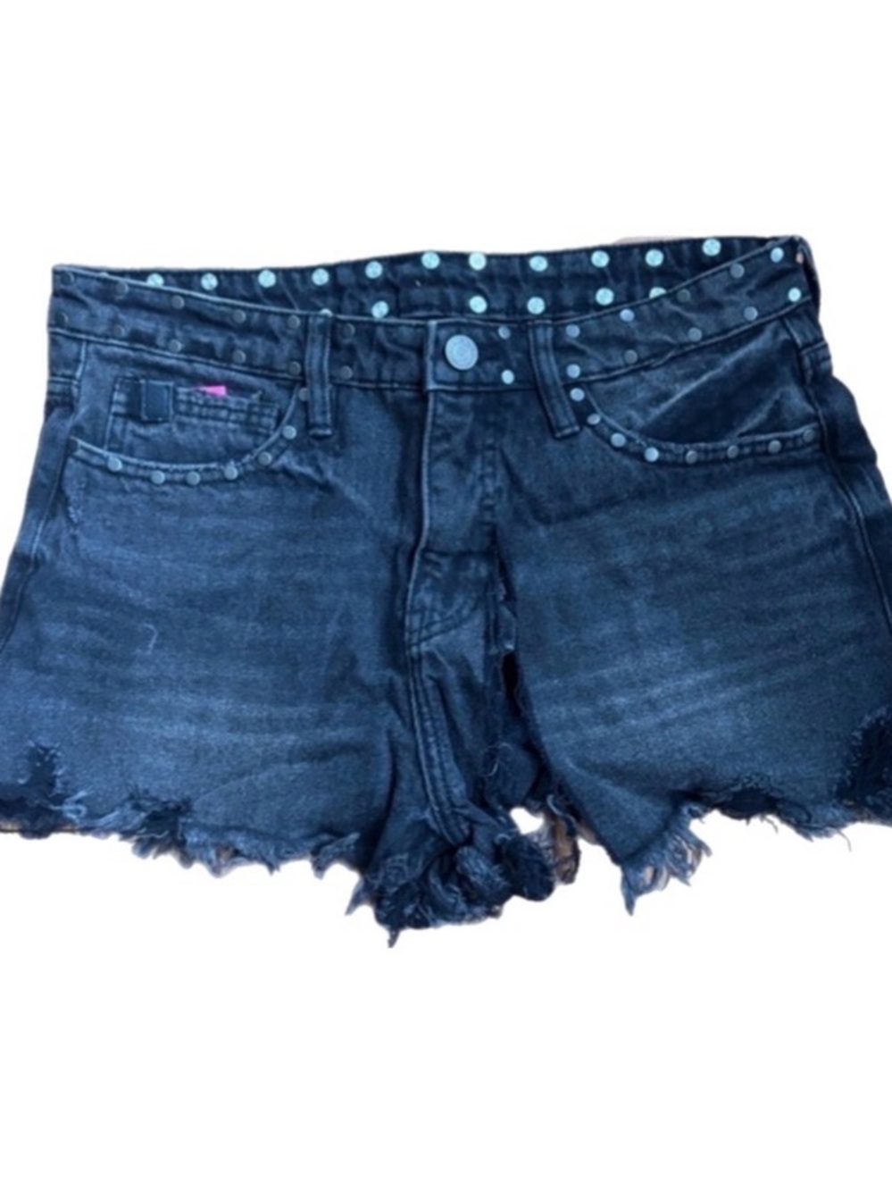 Black Stud-Trim Distressed Women’s Denim Shorts